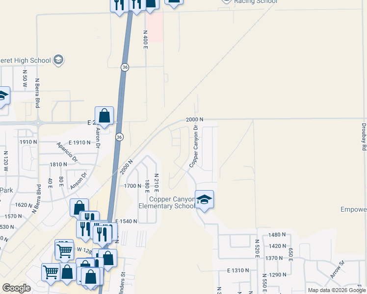 map of restaurants, bars, coffee shops, grocery stores, and more near 1762 N Broadway St in Tooele