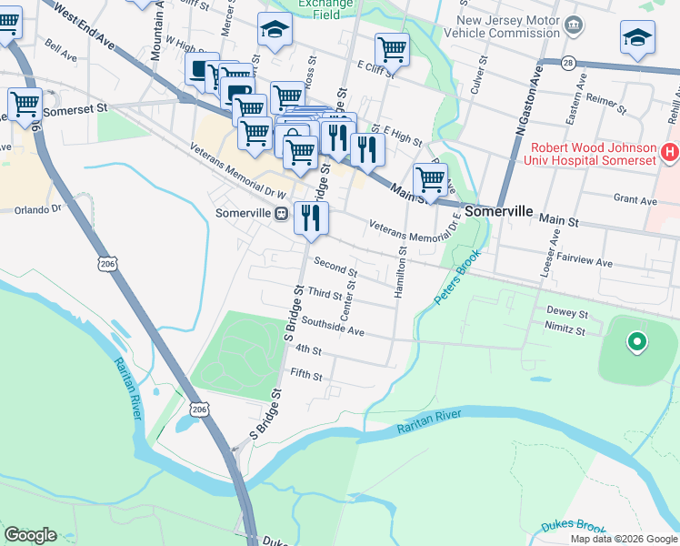map of restaurants, bars, coffee shops, grocery stores, and more near 44 Second Street in Somerville