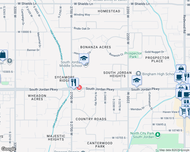 map of restaurants, bars, coffee shops, grocery stores, and more near 1422 Cherry Grove Way in South Jordan
