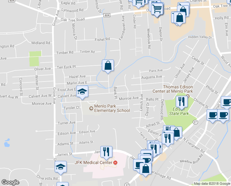 map of restaurants, bars, coffee shops, grocery stores, and more near 72 Calvert Avenue East in Edison