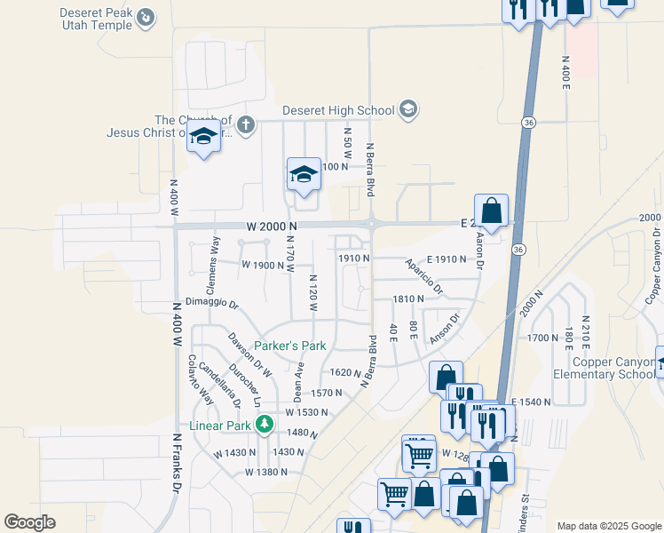 map of restaurants, bars, coffee shops, grocery stores, and more near 1893 North 70 West in Tooele