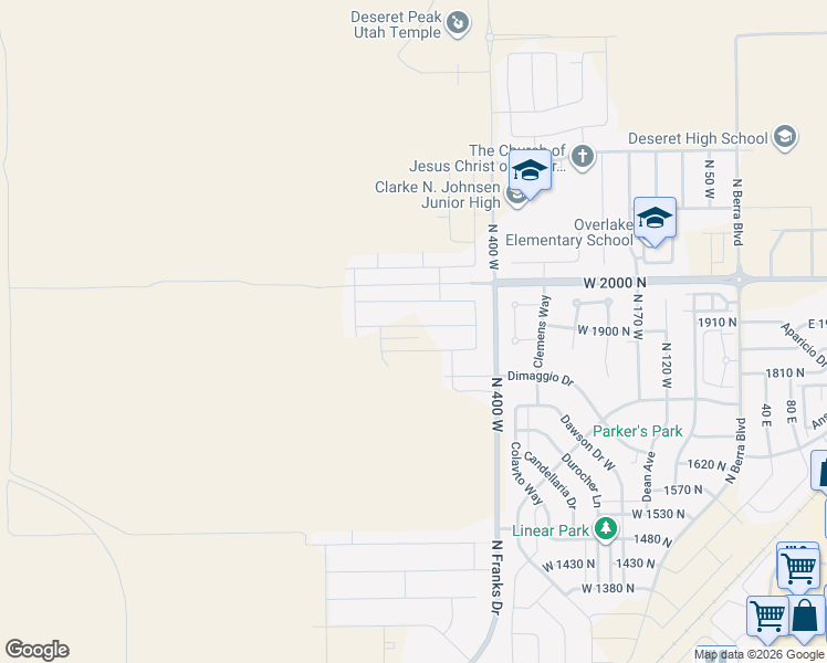 map of restaurants, bars, coffee shops, grocery stores, and more near 525 West 1910 North in Tooele