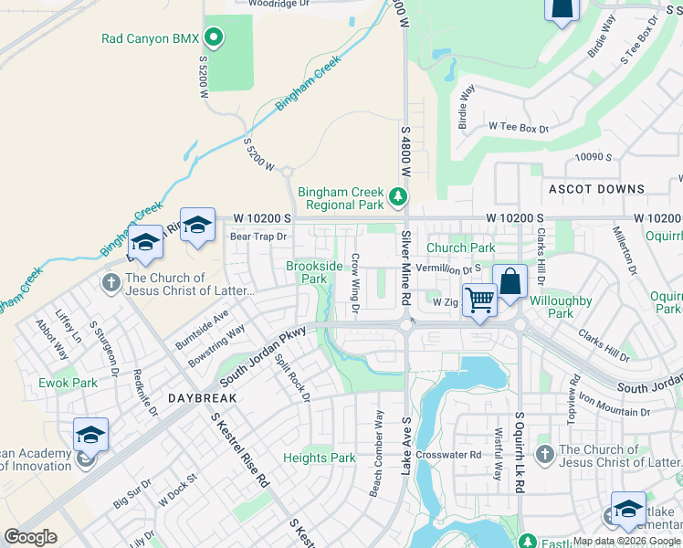 map of restaurants, bars, coffee shops, grocery stores, and more near 10307 West Fish Hook Road in South Jordan
