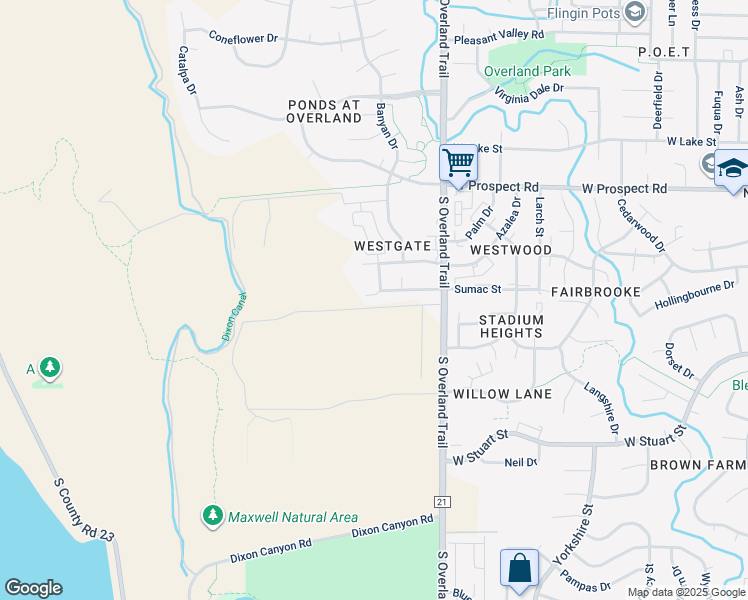 map of restaurants, bars, coffee shops, grocery stores, and more near 1812 Belmar Drive in Fort Collins