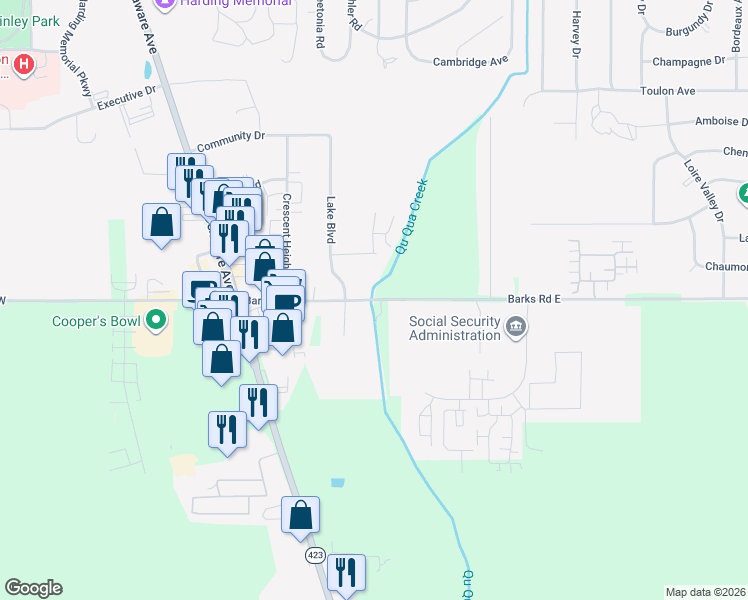 map of restaurants, bars, coffee shops, grocery stores, and more near 338 Barks Road East in Marion