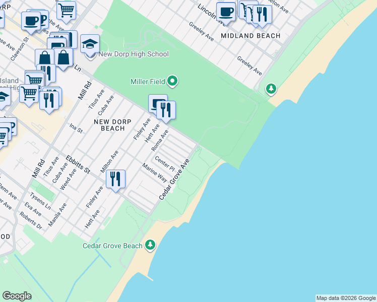 map of restaurants, bars, coffee shops, grocery stores, and more near 49 Neptune Street in Staten Island