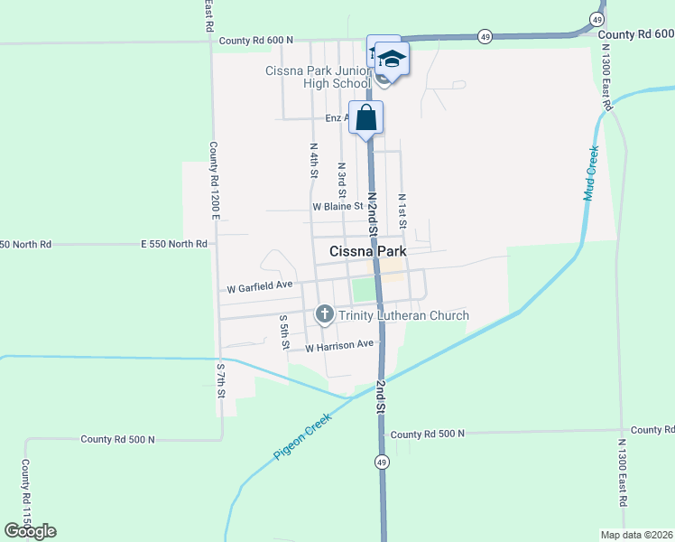 map of restaurants, bars, coffee shops, grocery stores, and more near 103 Railroad Avenue in Cissna Park
