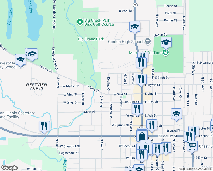 map of restaurants, bars, coffee shops, grocery stores, and more near 600-798 Keeling Court in Canton