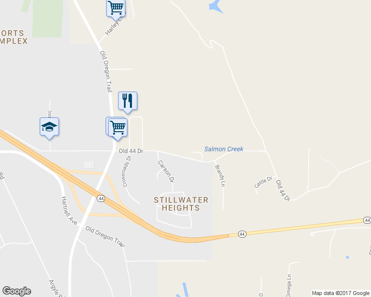 map of restaurants, bars, coffee shops, grocery stores, and more near 20554 Old 44 Drive in Redding