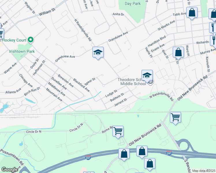 map of restaurants, bars, coffee shops, grocery stores, and more near 31 Mill Brook Road in Piscataway