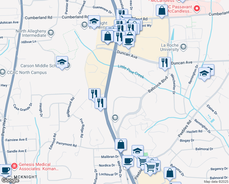 map of restaurants, bars, coffee shops, grocery stores, and more near 5500 Corporate Drive in Pittsburgh