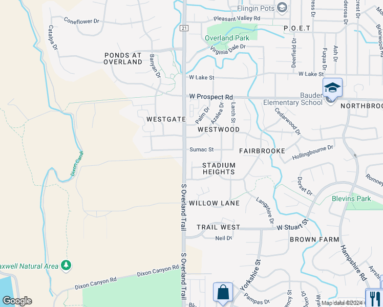 map of restaurants, bars, coffee shops, grocery stores, and more near 3032 Sumac Street in Fort Collins