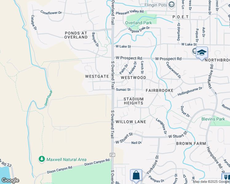 map of restaurants, bars, coffee shops, grocery stores, and more near 3032 Sumac Street in Fort Collins