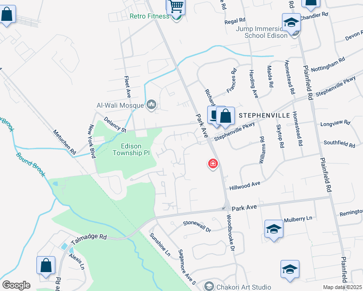 map of restaurants, bars, coffee shops, grocery stores, and more near 91 Gate House Lane in Edison