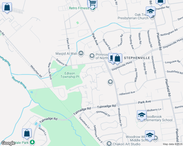 map of restaurants, bars, coffee shops, grocery stores, and more near 38 Carriage Place in Edison