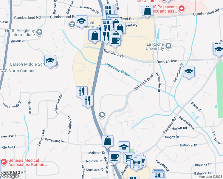 map of restaurants, bars, coffee shops, grocery stores, and more near 5700 Corporate Drive in Pittsburgh
