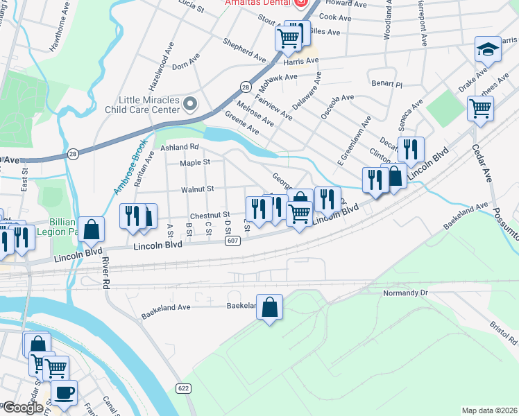 map of restaurants, bars, coffee shops, grocery stores, and more near 308 E Street in Middlesex