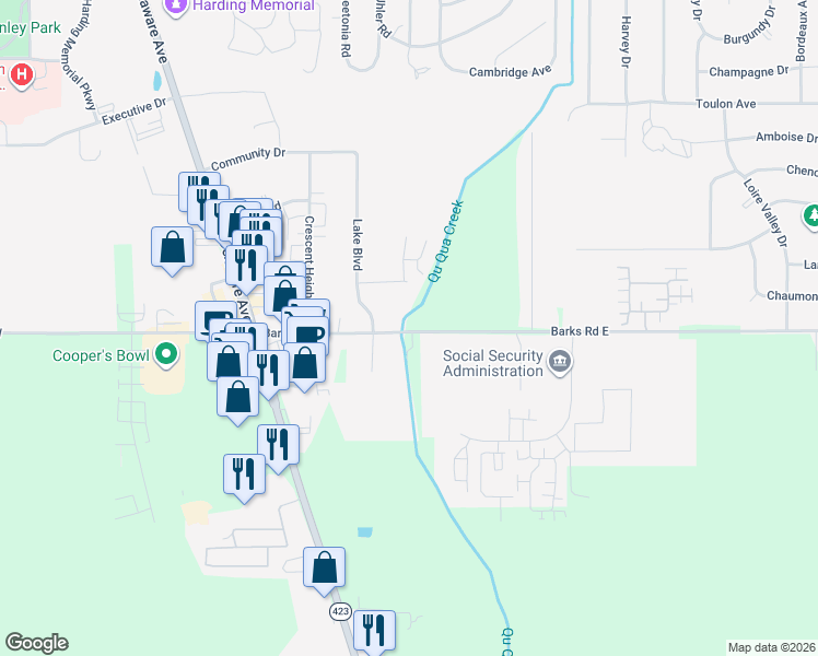 map of restaurants, bars, coffee shops, grocery stores, and more near 338-360 Barks Road East in Marion