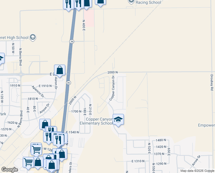 map of restaurants, bars, coffee shops, grocery stores, and more near 1895 North Blue Iris Avenue in Tooele