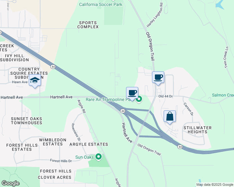map of restaurants, bars, coffee shops, grocery stores, and more near 2985 Innsbruck Drive in Redding