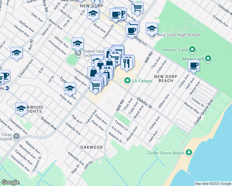 map of restaurants, bars, coffee shops, grocery stores, and more near 26 Ebbitts Street in Staten Island