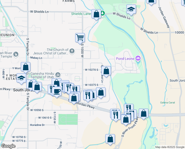 map of restaurants, bars, coffee shops, grocery stores, and more near 943 West 10270 South in South Jordan