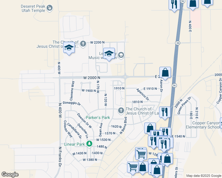 map of restaurants, bars, coffee shops, grocery stores, and more near 1909 North 70 West in Tooele