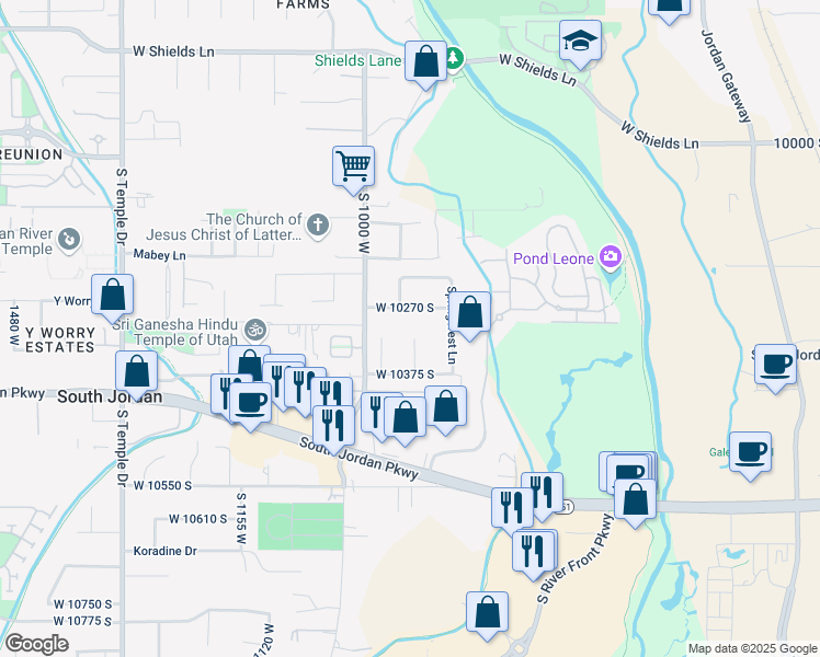 map of restaurants, bars, coffee shops, grocery stores, and more near 943 West 10270 South in South Jordan