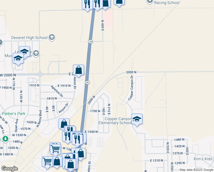 map of restaurants, bars, coffee shops, grocery stores, and more near 203 East Serenity Avenue in Tooele