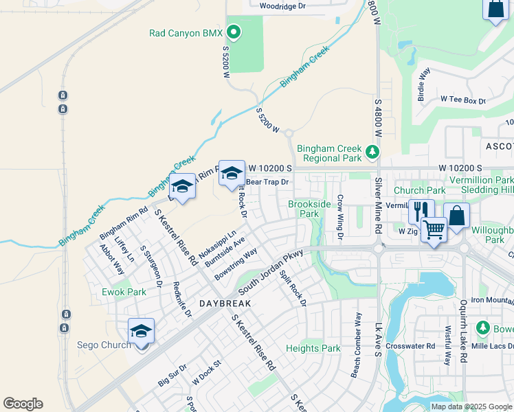 map of restaurants, bars, coffee shops, grocery stores, and more near 10296 Salmon Drive in South Jordan