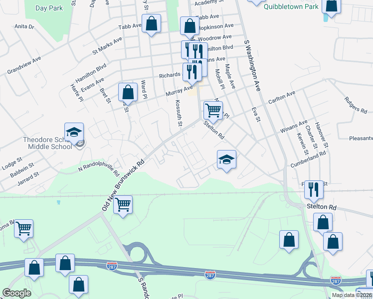 map of restaurants, bars, coffee shops, grocery stores, and more near 37 Old New Brunswick Road in Piscataway