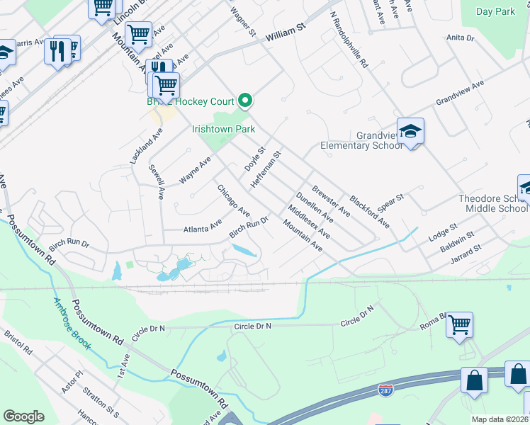 map of restaurants, bars, coffee shops, grocery stores, and more near 142 Mountain Avenue in Piscataway