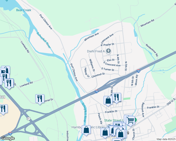 map of restaurants, bars, coffee shops, grocery stores, and more near 135 Pheasant Court in Hamburg