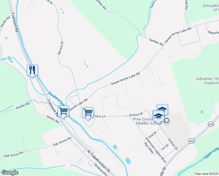 map of restaurants, bars, coffee shops, grocery stores, and more near 96 Sweet Arrow Lake Road in Pine Grove