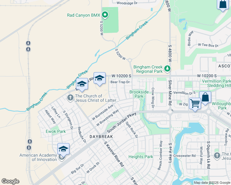 map of restaurants, bars, coffee shops, grocery stores, and more near 10296 Salmon Drive in South Jordan