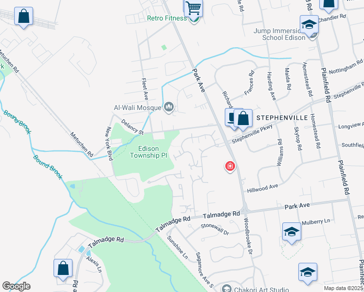 map of restaurants, bars, coffee shops, grocery stores, and more near 106 Gate House Lane in Edison