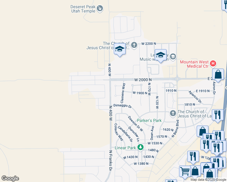map of restaurants, bars, coffee shops, grocery stores, and more near 1913 North 370 West in Tooele