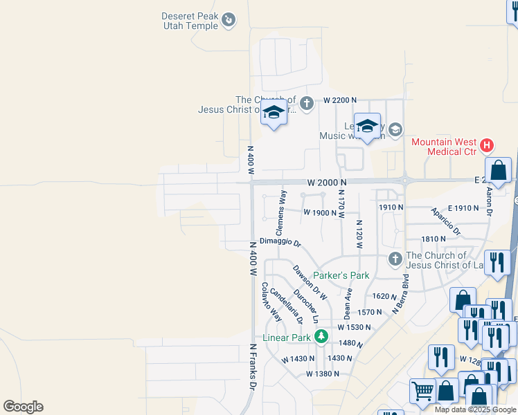 map of restaurants, bars, coffee shops, grocery stores, and more near 1913 North 370 West in Tooele