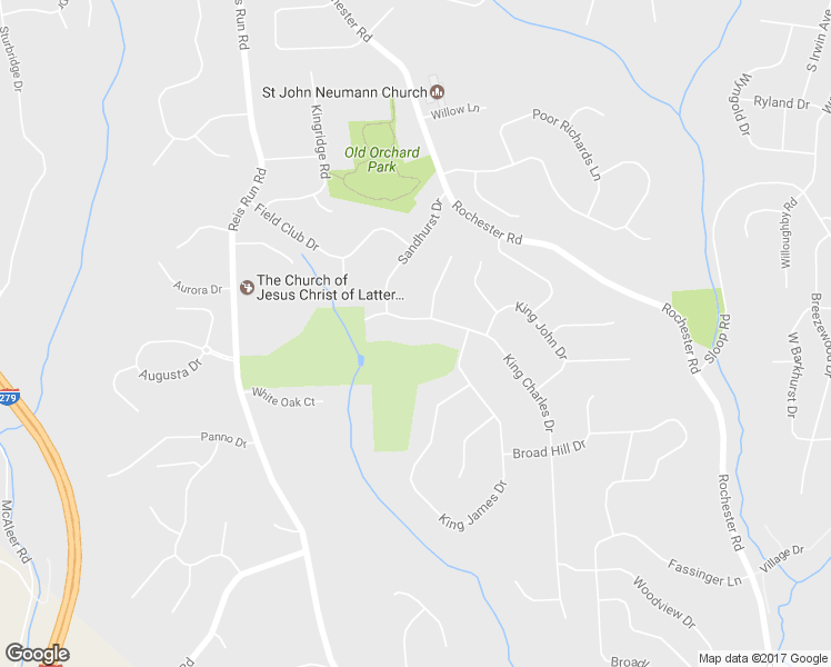 map of restaurants, bars, coffee shops, grocery stores, and more near 1569 King Charles Drive in Pittsburgh