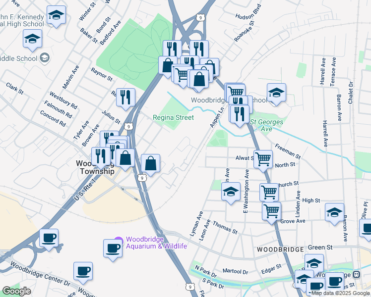 map of restaurants, bars, coffee shops, grocery stores, and more near 272 Alpine Way in Woodbridge Township