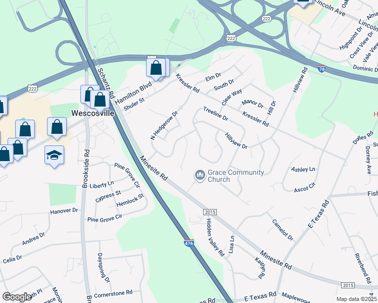 map of restaurants, bars, coffee shops, grocery stores, and more near 1111 Greenleaf Circle in Allentown