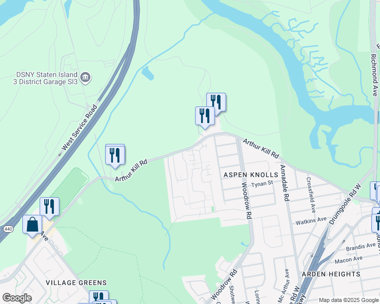 map of restaurants, bars, coffee shops, grocery stores, and more near 16 Amanda Court in Staten Island