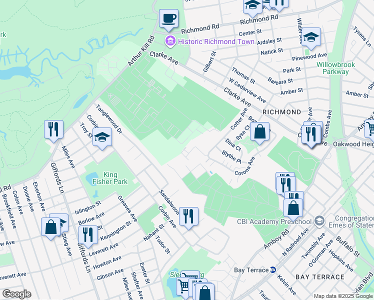 map of restaurants, bars, coffee shops, grocery stores, and more near 75 Luke Court in Staten Island