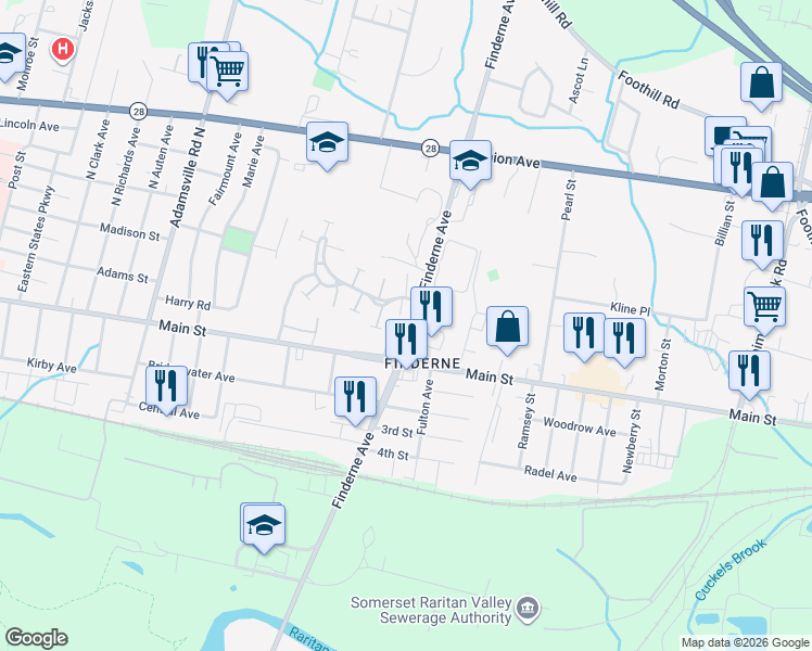 map of restaurants, bars, coffee shops, grocery stores, and more near 65 Finderne Avenue in Bridgewater Township