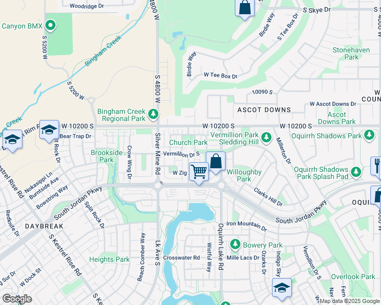 map of restaurants, bars, coffee shops, grocery stores, and more near 4648 Vermillion Drive South in South Jordan