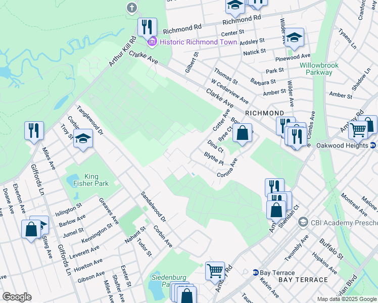 map of restaurants, bars, coffee shops, grocery stores, and more near 191 Cotter Avenue in Staten Island