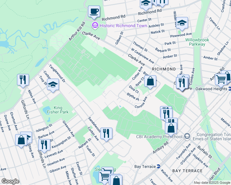 map of restaurants, bars, coffee shops, grocery stores, and more near 39 Luke Court in Staten Island