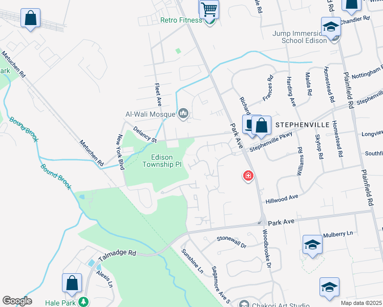 map of restaurants, bars, coffee shops, grocery stores, and more near 106 Gate House Lane in Edison