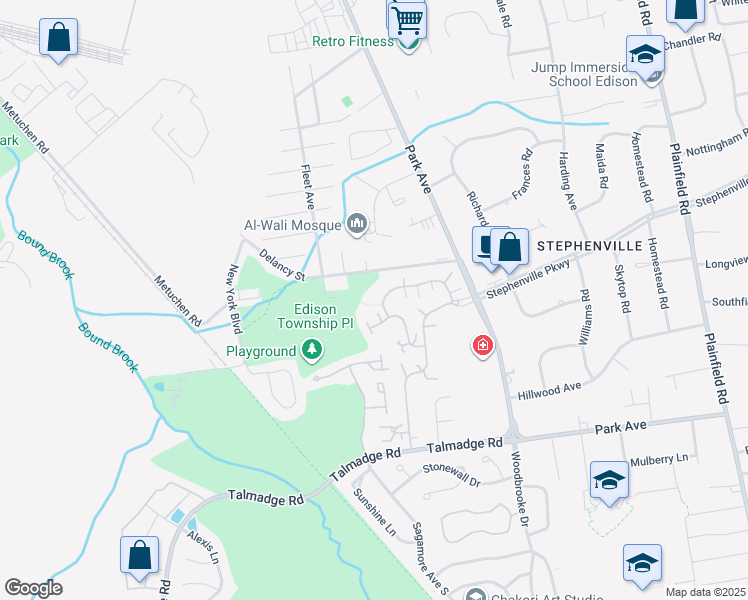 map of restaurants, bars, coffee shops, grocery stores, and more near 106 Gate House Lane in Edison