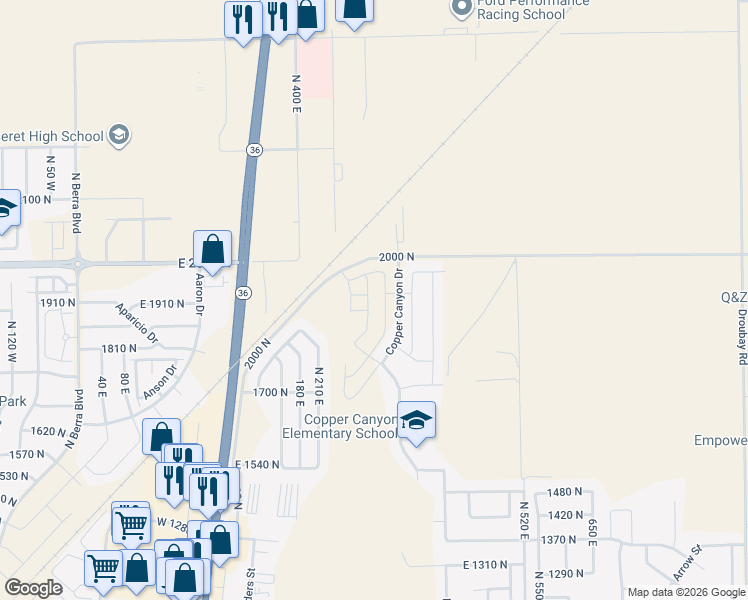 map of restaurants, bars, coffee shops, grocery stores, and more near 1908 North Patchwork Avenue in Tooele
